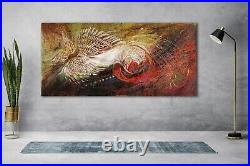 Huge abstract painting on canvas Angel Wings purple gold white copper