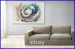 Huge abstract print on canvas Angel Wings yellow green blue white background