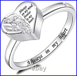 IOHUPCI 925 Sterling Silver Cremation Urn Ring Holds Loved Ones Ashes Angel Wing