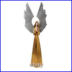 Indoor Decor, Large Golden Angel with Raised Metal Wings and Praying Hands