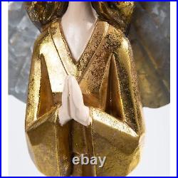 Indoor Decor, Large Golden Angel with Raised Metal Wings and Praying Hands