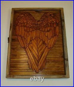 Inlaid Lath Wall Art Angel Wings, Singular Rare, Reclaimed Wood Window Sash Frame