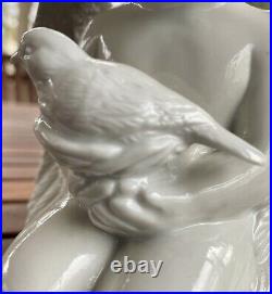 Ivory White Porcelain Ceramic Kneeling Cherub Dove On Nest Large Angel Wings
