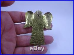 JEEP COLLINS Brass 925 Sterling Silver Hammered Angel Wings Large Pendant 33