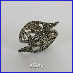 JUDITH JACK 925 Sterling Silver Marcasite Angel Wings Large Ring NEW