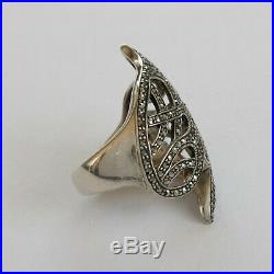 JUDITH JACK 925 Sterling Silver Marcasite Angel Wings Large Ring NEW