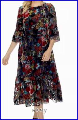 Johnny Was Burnout Dress Midi L Fits Xl Too Nwt $528 Lined Tanya