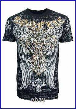 Konflic Angel Wings Cross T-shirt Men All Over Print Mma Biker Wear Rock N Roll