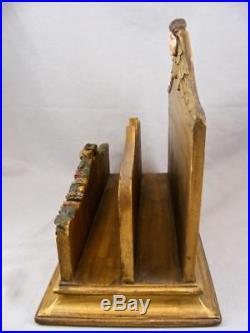 LARGE 1920s ITALIAN CARVED WINGED ANGEL GUILDED WOODEN TOLE LETTER HOLDER