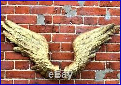 LARGE ANTIQUE GOLD PAIR of ANGEL WINGS WALL HANGING ART DECOR WING SCULPTURE