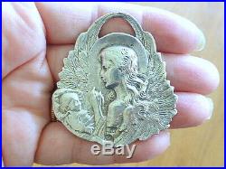 LARGE Art Nouveau Guardian Angel Wings Baby Sterling Silver Pendant Fob Necklace