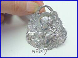 LARGE Art Nouveau Guardian Angel Wings Baby Sterling Silver Pendant Fob Necklace