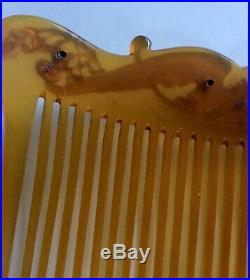 LARGE Art Nouveau Hair Comb Golden Angel Wings Amethyst Paste 1900s Edwardian