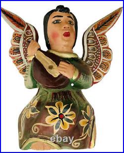 LARGE Carved WOOD ANGEL, Full Body Winged Angel with Mandolin