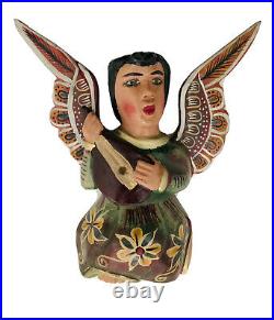 LARGE Carved WOOD ANGEL, Full Body Winged Angel with Mandolin