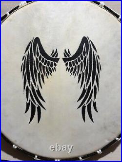 LARGE DARK ANGEL WINGS DESIGN SHAMANIC DRUM WITH BEATER 38cms
