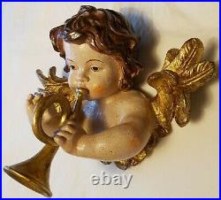 LARGE Vintage Winged Angel Putto Cherub Religious Wings Sculpture Santos Trumpet