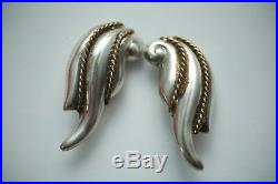 LARGE Vtg Antique Taxco Laton 925 Sterling Silver Clip On Angel Wing Earrings