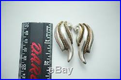 LARGE Vtg Antique Taxco Laton 925 Sterling Silver Clip On Angel Wing Earrings