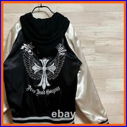 L Size Embroidered Cross Angel Wings Removable Hooded Sukajan L Japan