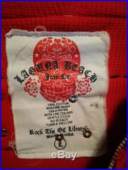 Laguna Beach Jean Co. Vintage Red Zip Up Hoodie Skulls & Angel Wings Large
