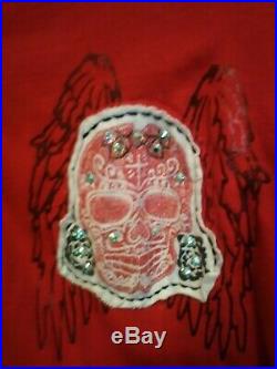 Laguna Beach Jean Co. Vintage Red Zip Up Hoodie Skulls & Angel Wings Large