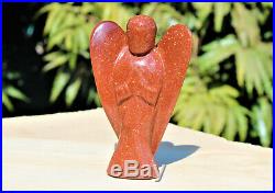 Large 110MM Red Goldstone Meditation Aura Reiki Healing Angel Figurine Wings