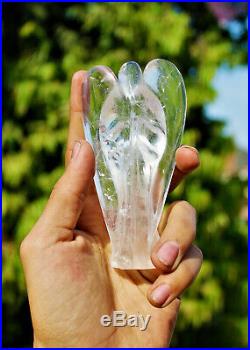 Large 115MM 4 In Clear Crystal Quartz Carved Figurine Wings Handcarved Angel