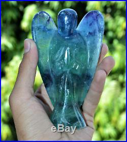 Large 125MM Natural Blue Fluorite Angel Healing Power Wing Power Figurine
