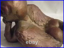 Large 12 Golden Ceramic Cherub, Angel Wings Lying Down Tummy Prone Xmas Protect