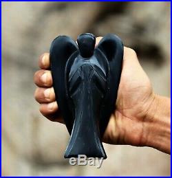 Large 135 MM Black Tourmaline Angel Reiki Handcarve Spirit Power Figurine Wings