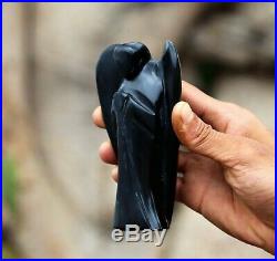 Large 135 MM Black Tourmaline Angel Reiki Handcarve Spirit Power Figurine Wings
