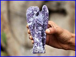Large 135 MM Purple Lepidolite Healing Reiki Power Chakra Stone Figurine Wings