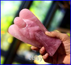 Large 145MM Natural Pink Rose Quartz Figurine Wings Healing Metaphysical Angel