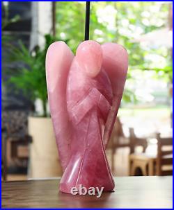 Large 145MM Natural Pink Rose Quartz Figurine Wings Healing Metaphysical Angel