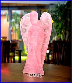 Large 155MM Natural Pink Rose Quartz Figurine Wings Healing Metaphysical Angel