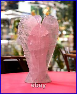 Large 155MM Natural Pink Rose Quartz Figurine Wings Healing Metaphysical Angel