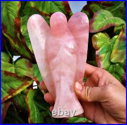 Large 155MM Natural Pink Rose Quartz Stone Hand Carved Angel Figurine Wings