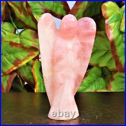 Large 155MM Natural Pink Rose Quartz Stone Hand Carved Angel Figurine Wings