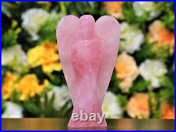 Large 165MM Natural Pink Rose Quartz Stone Hand Carved Angel Figurine Wings