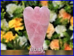 Large 165MM Natural Pink Rose Quartz Stone Hand Carved Angel Figurine Wings