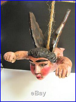 Large 16 Mexican Folk ART Flying Winged ANGEL Cherub Handcarved Wood Guerrero