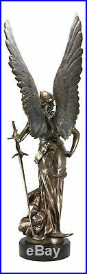 Large 35H Winged Victory Angel of Justice with Sword and Helmet Statue Decor