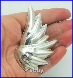 Large 925 Sterling Silver Brooch Pin Abstract Feather Angel Wing Mexico V73 15g