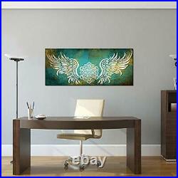 Large Abstract Angel Wings with Mandala Design Canvas Prints Rustic Teal