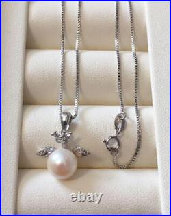 Large Akoya Pearl White Angel Wings Pendant Silver Necklace