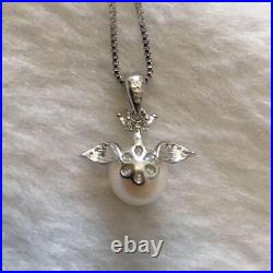 Large Akoya Pearl White Angel Wings Pendant Silver Necklace