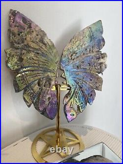 Large Angel Aura Quartz Crystal Butterfly Wings (stand Included)