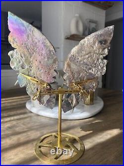 Large Angel Aura Quartz Crystal Butterfly Wings (stand Included)