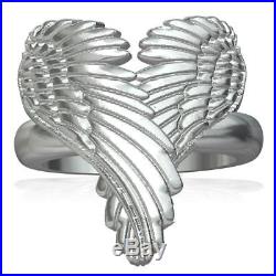 Large Angel Heart Wings Ring, Wings Of Love, 22mm in Sterling Silver